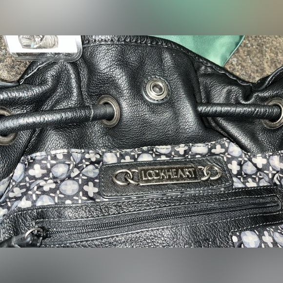 Lockheart Black Leather Purse Bag Satchel Rocker Metal Hardware Zippers Pockets - Picture 12 of 16